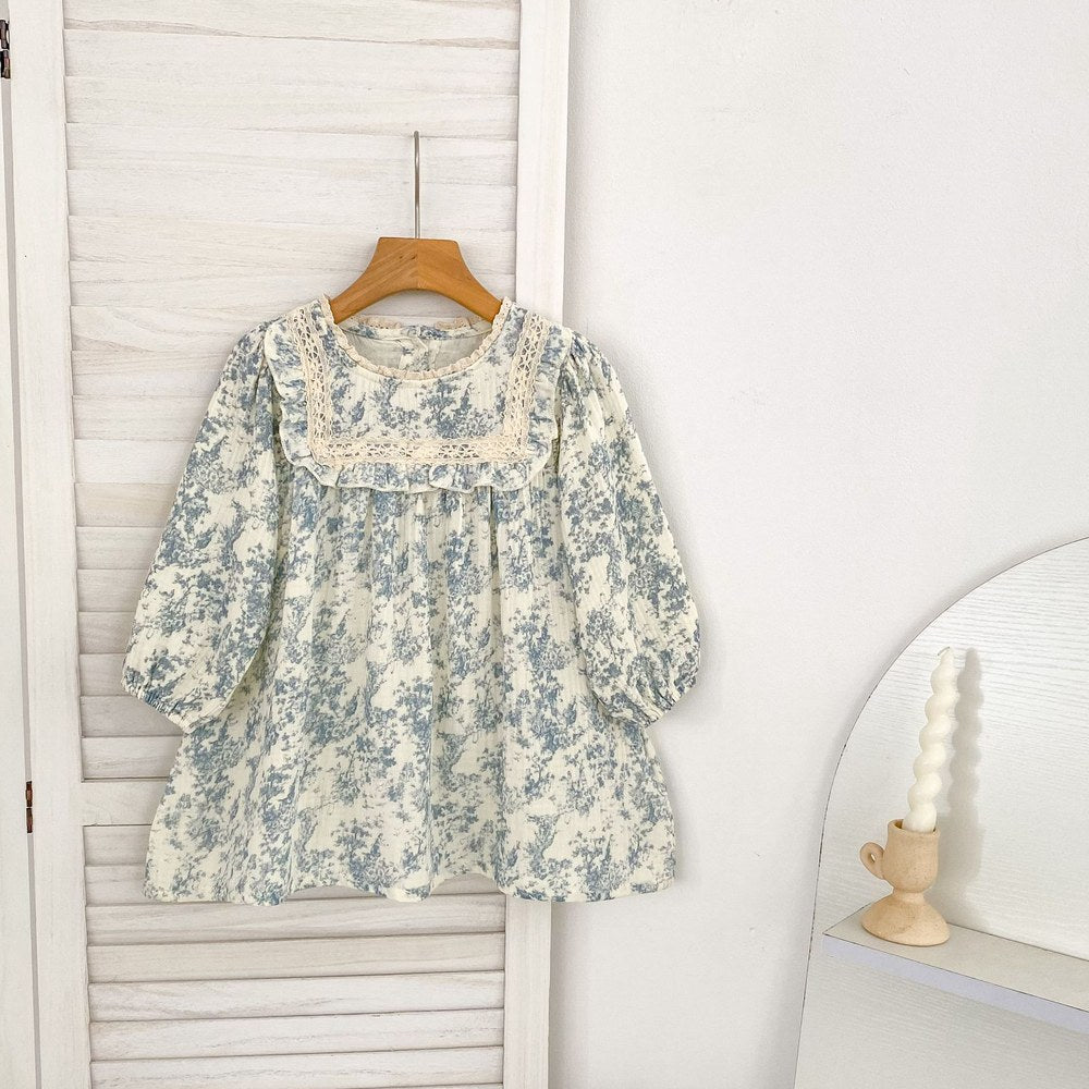 Baby Kids Girls Princess Long Sleeves Flowers Printed Dress