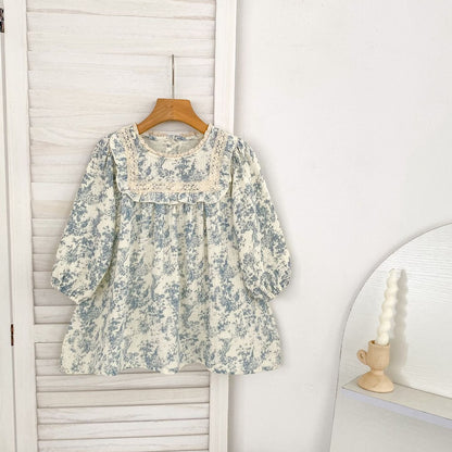 Baby Kids Girls Princess Long Sleeves Flowers Printed Dress