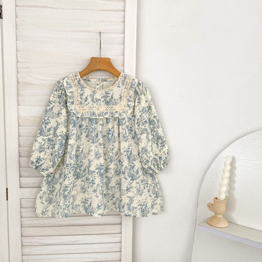 Baby Kids Girls Princess Long Sleeves Flowers Printed Dress