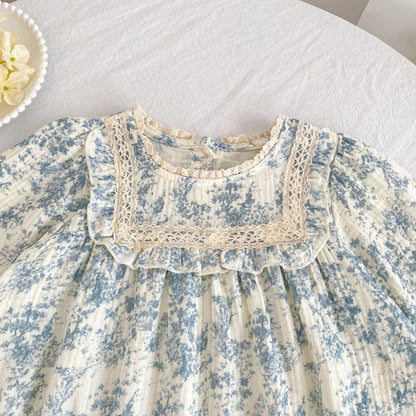 Baby Kids Girls Princess Long Sleeves Flowers Printed Dress