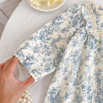Baby Kids Girls Princess Long Sleeves Flowers Printed Dress