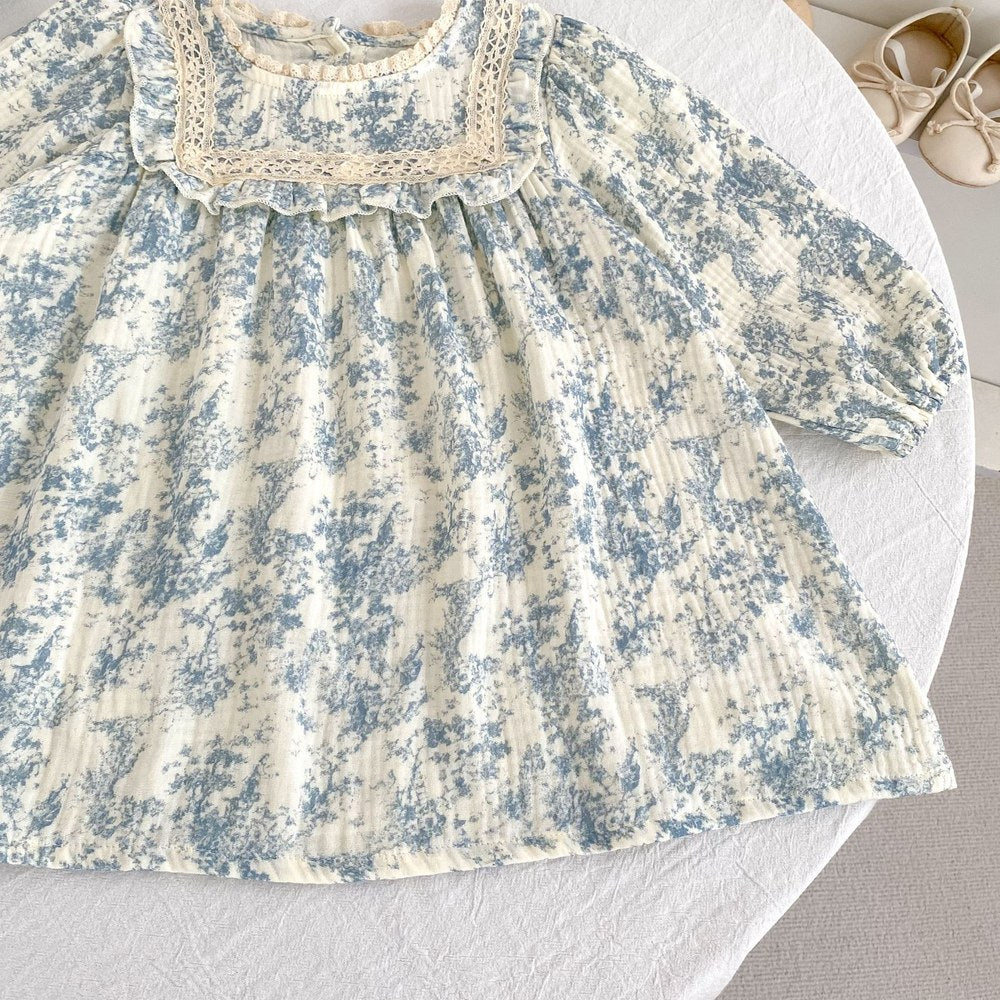 Baby Kids Girls Princess Long Sleeves Flowers Printed Dress
