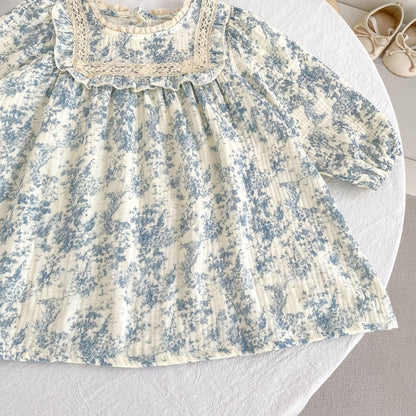 Baby Kids Girls Princess Long Sleeves Flowers Printed Dress