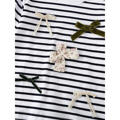 Baby Kids Girls Striped and Butterfly-bows Pattern Long Sleeves Top
