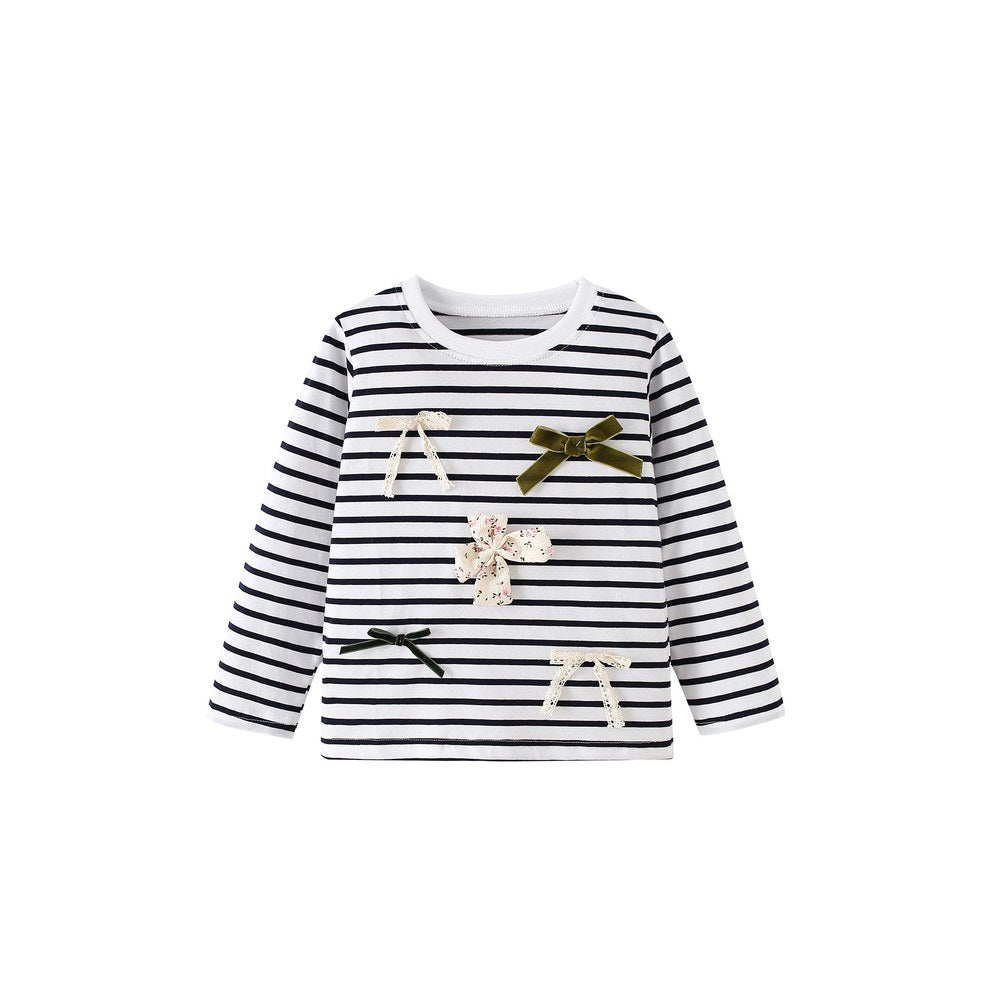 Baby Kids Girls Striped and Butterfly-bows Pattern Long Sleeves Top