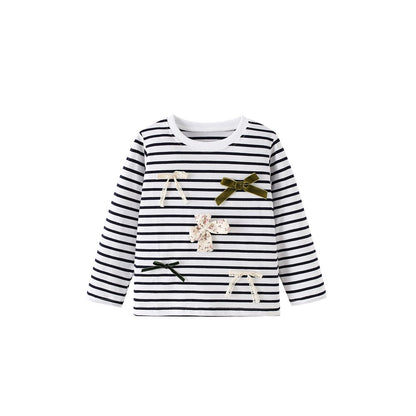 Baby Kids Girls Striped and Butterfly-bows Pattern Long Sleeves Top