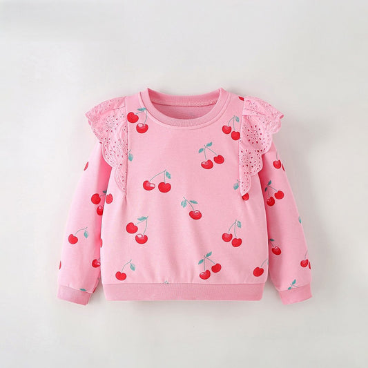 Baby Kids Girls Cherry Pattern Long Sleeves Top
