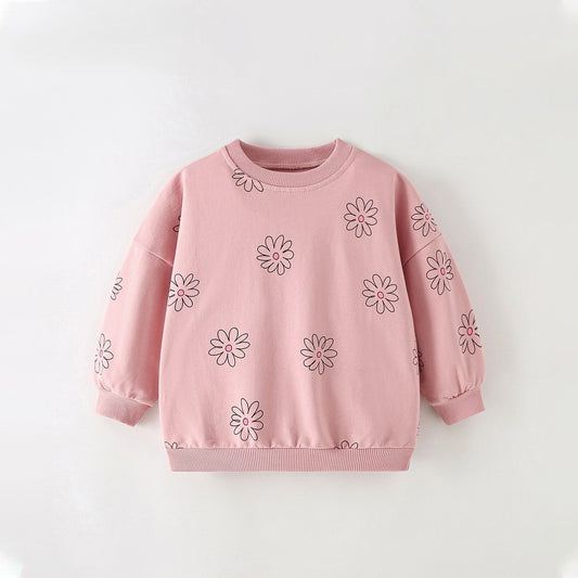 Baby Kids Girls Flowers Pattern Long Sleeves Sweatshirt