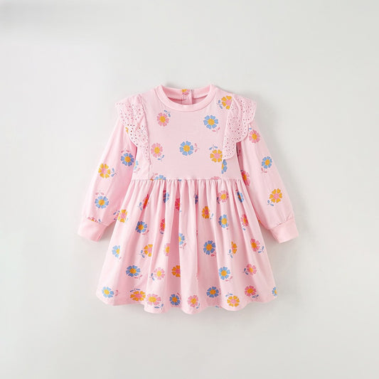Baby Kids Girls Princess Floral Pattern Long Sleeves Dress