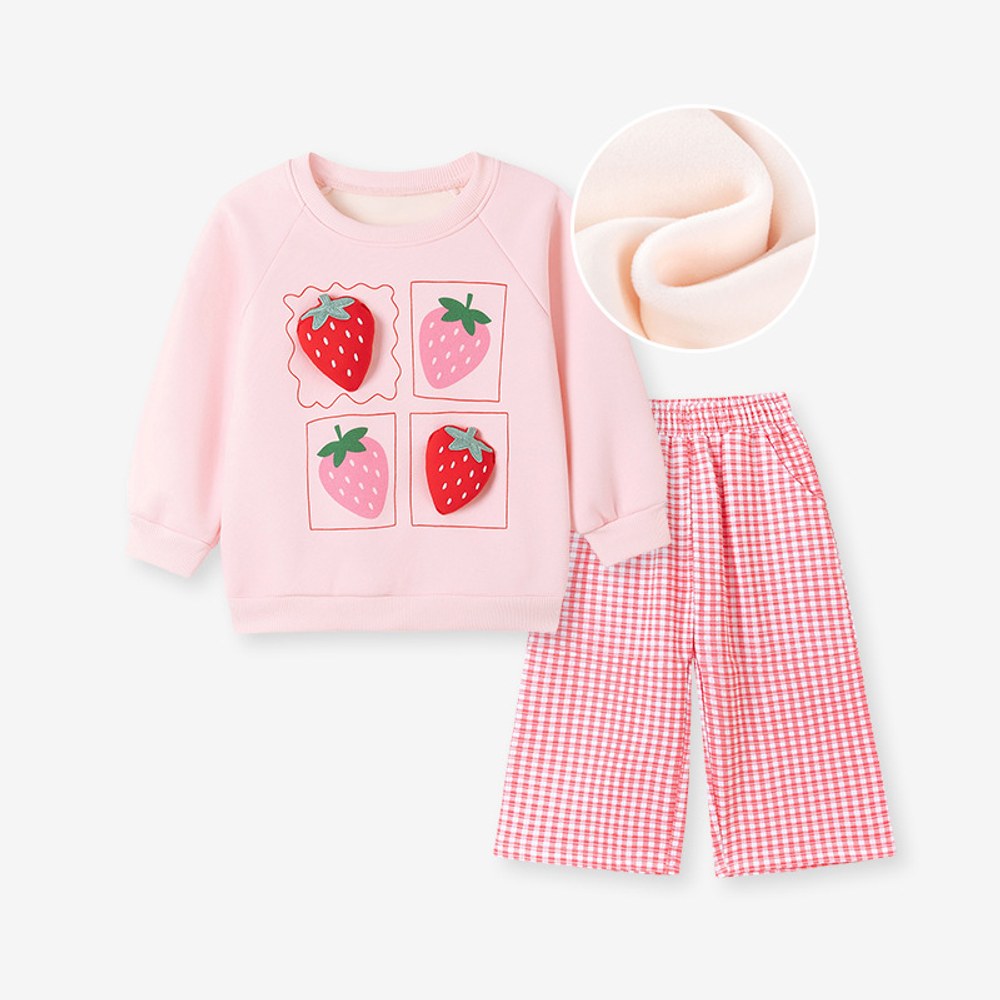 Baby Kids Girls Fruits Pattern Long Sleeves Thick Sweatshirt and Plaid Pants 2-piece Clothing Set