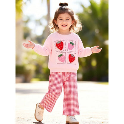 Baby Kids Girls Fruits Pattern Long Sleeves Thick Sweatshirt and Plaid Pants 2-piece Clothing Set