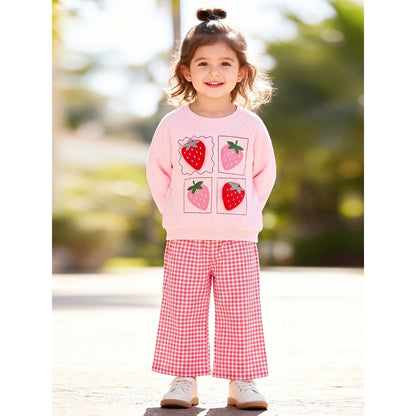 Baby Kids Girls Fruits Pattern Long Sleeves Thick Sweatshirt and Plaid Pants 2-piece Clothing Set
