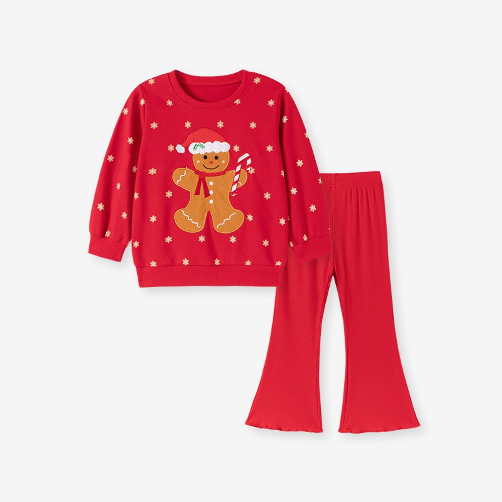 Baby Kids Girls Christmas Cartoon Pattern Long Sleeves Sweatshirt and Flared Pants 2-piece Clothing Set