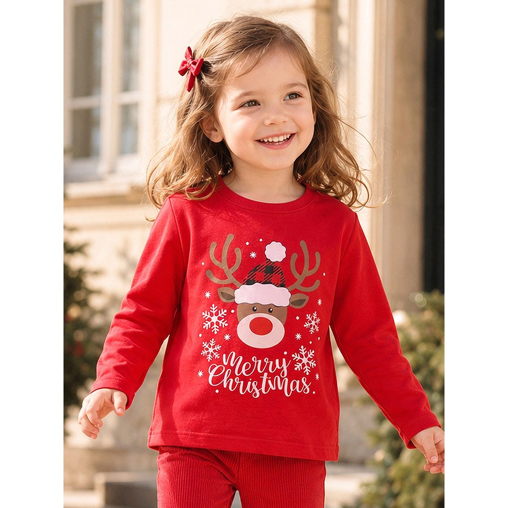 Baby Kids Girls Christmas Cartoon Pattern Long Sleeves Top