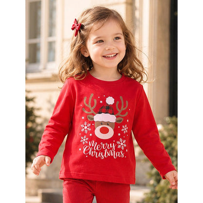 Baby Kids Girls Christmas Cartoon Pattern Long Sleeves Top