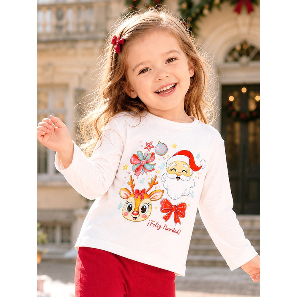 Baby Kids Girls Christmas Cartoon Pattern Long Sleeves Top