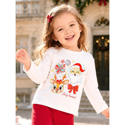 Baby Kids Girls Christmas Cartoon Pattern Long Sleeves Top