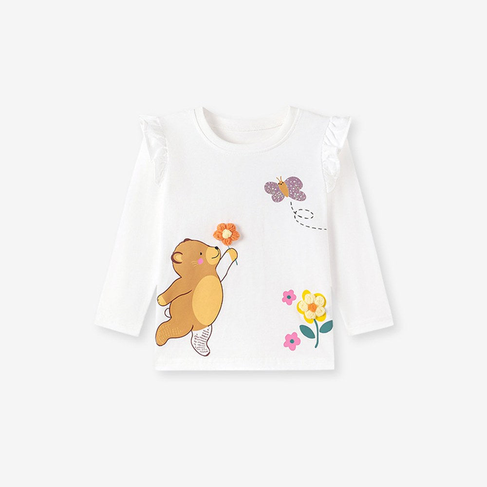 Baby Kids Girls Flowers and Cartoon Pattern Long Sleeves Top