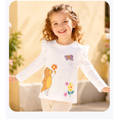 Baby Kids Girls Flowers and Cartoon Pattern Long Sleeves Top