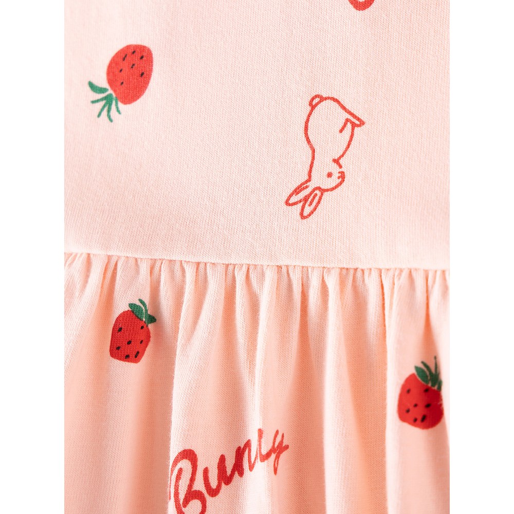 Baby Kids Girls Princess Fruits and Rabbits Pattern Long Sleeves Crew Neck Dress