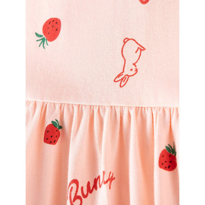 Baby Kids Girls Princess Fruits and Rabbits Pattern Long Sleeves Crew Neck Dress