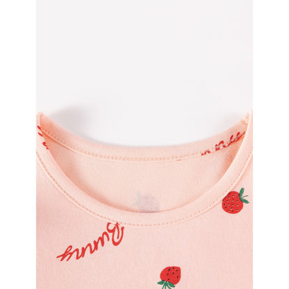 Baby Kids Girls Princess Fruits and Rabbits Pattern Long Sleeves Crew Neck Dress
