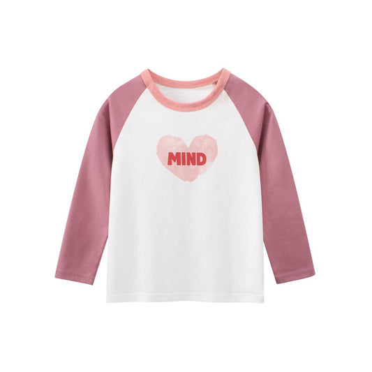 Kids Girls Letters and Heart Print Crew Neck Color Patchwork Long Sleeves Top