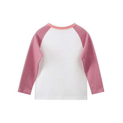 Kids Girls Letters and Heart Print Crew Neck Color Patchwork Long Sleeves Top