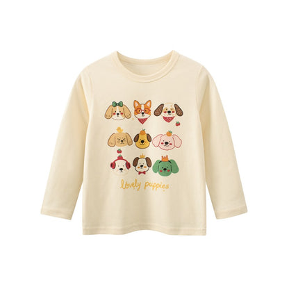 Kids Girls Cartoon and Letters Print Crew Neck Long Sleeves Top