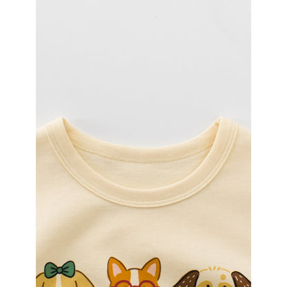 Kids Girls Cartoon and Letters Print Crew Neck Long Sleeves Top