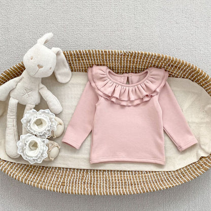 Baby Kids Girls Solid Color Ruffle Collar Long Sleeves Top