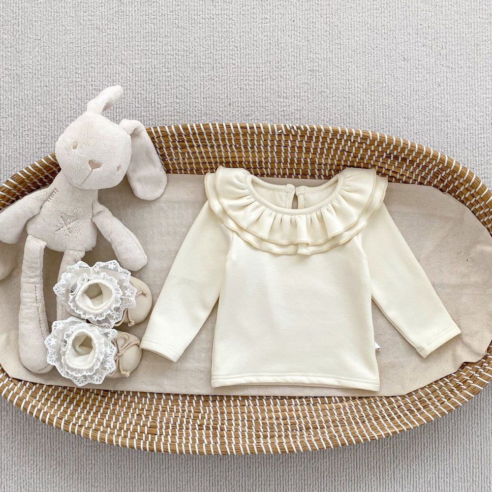 Baby Kids Girls Solid Color Ruffle Collar Long Sleeves Top