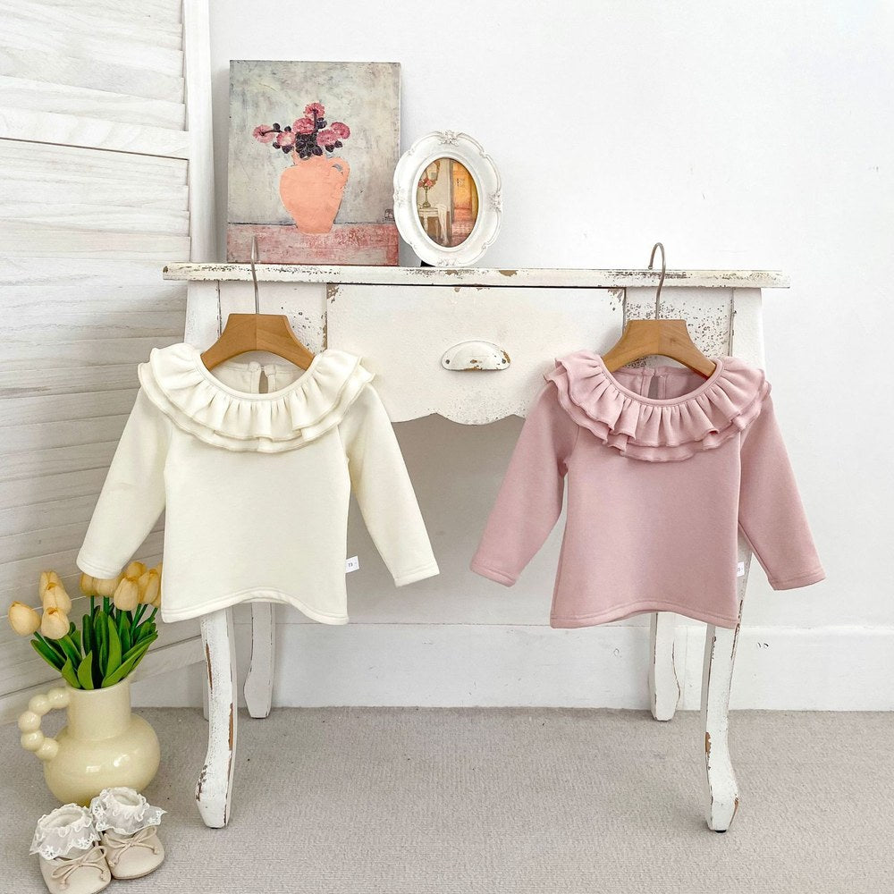 Baby Kids Girls Solid Color Ruffle Collar Long Sleeves Top