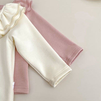 Baby Kids Girls Solid Color Ruffle Collar Long Sleeves Top