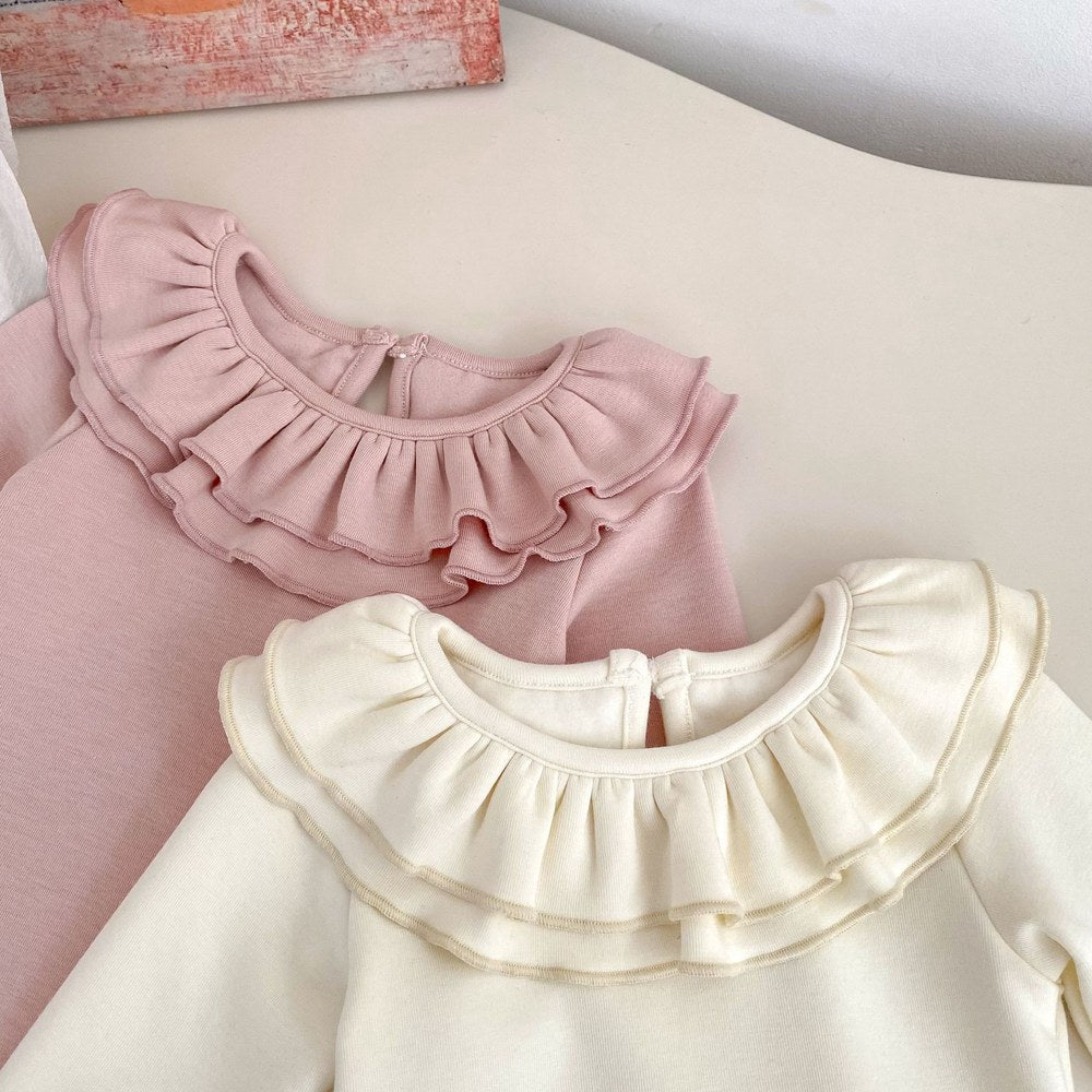 Baby Kids Girls Solid Color Ruffle Collar Long Sleeves Top