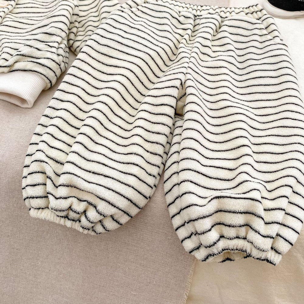 Baby Kids Boys Long Sleeves Striped Fluffy Coat and Pants 2-Piece Set