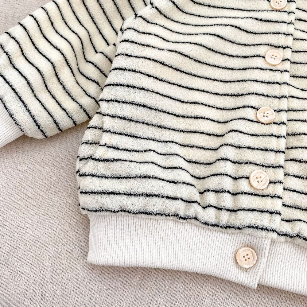 Baby Kids Boys Long Sleeves Striped Fluffy Coat and Pants 2-Piece Set