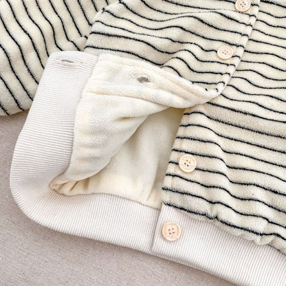 Baby Kids Boys Long Sleeves Striped Fluffy Coat and Pants 2-Piece Set