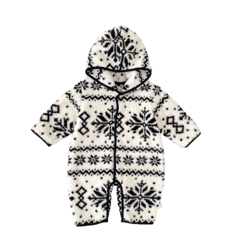 Baby Long Sleeves Vintage Snowflake Pattern Fluffy Warm Rompers