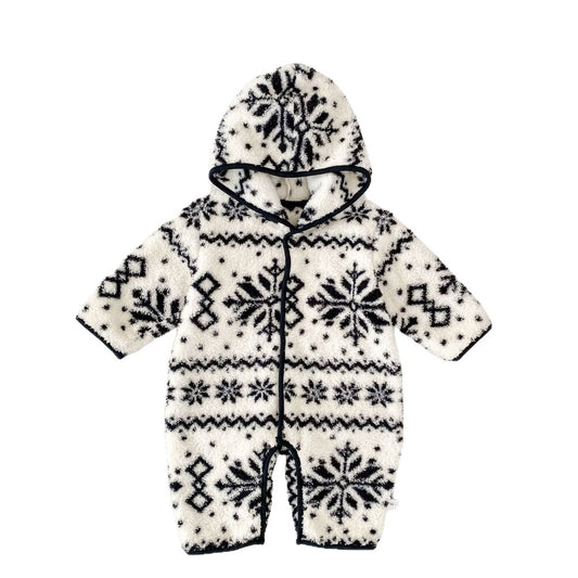 Baby Long Sleeves Vintage Snowflake Pattern Fluffy Warm Rompers