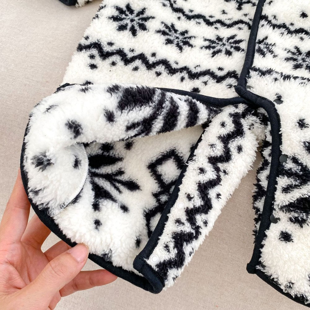 Baby Long Sleeves Vintage Snowflake Pattern Fluffy Warm Rompers