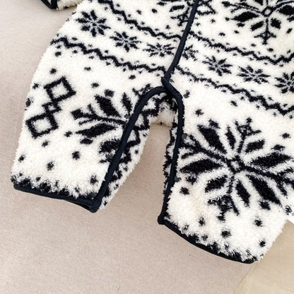 Baby Long Sleeves Vintage Snowflake Pattern Fluffy Warm Rompers