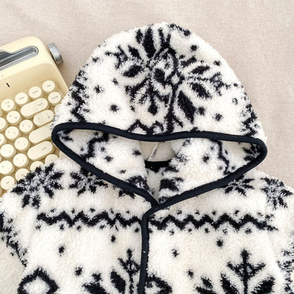 Baby Long Sleeves Vintage Snowflake Pattern Fluffy Warm Rompers