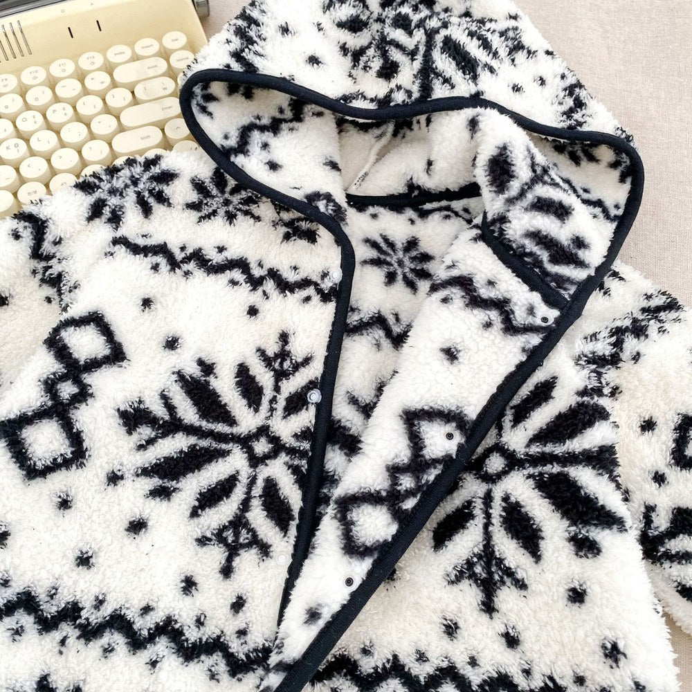 Baby Long Sleeves Vintage Snowflake Pattern Fluffy Warm Rompers
