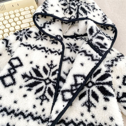 Baby Long Sleeves Vintage Snowflake Pattern Fluffy Warm Rompers