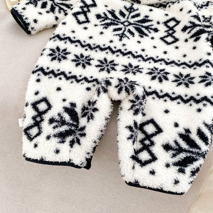 Baby Long Sleeves Vintage Snowflake Pattern Fluffy Warm Rompers