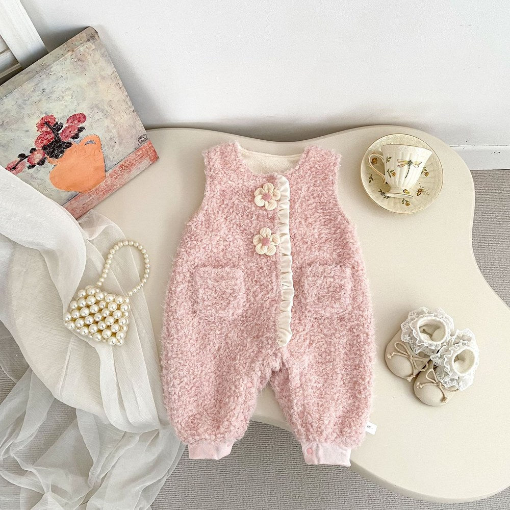 Baby Kids Girls Long Sleeves Apricot Top and Fluffy Sleeveless Rompers 2-Piece Clothing Set