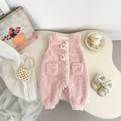 Baby Kids Girls Long Sleeves Apricot Top and Fluffy Sleeveless Rompers 2-Piece Clothing Set