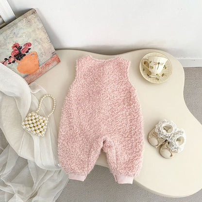 Baby Kids Girls Long Sleeves Apricot Top and Fluffy Sleeveless Rompers 2-Piece Clothing Set