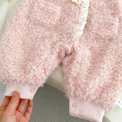 Baby Kids Girls Long Sleeves Apricot Top and Fluffy Sleeveless Rompers 2-Piece Clothing Set